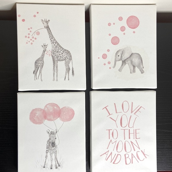Other - Grey and Pink Wrapped Baby Animal Canvases Decor Set